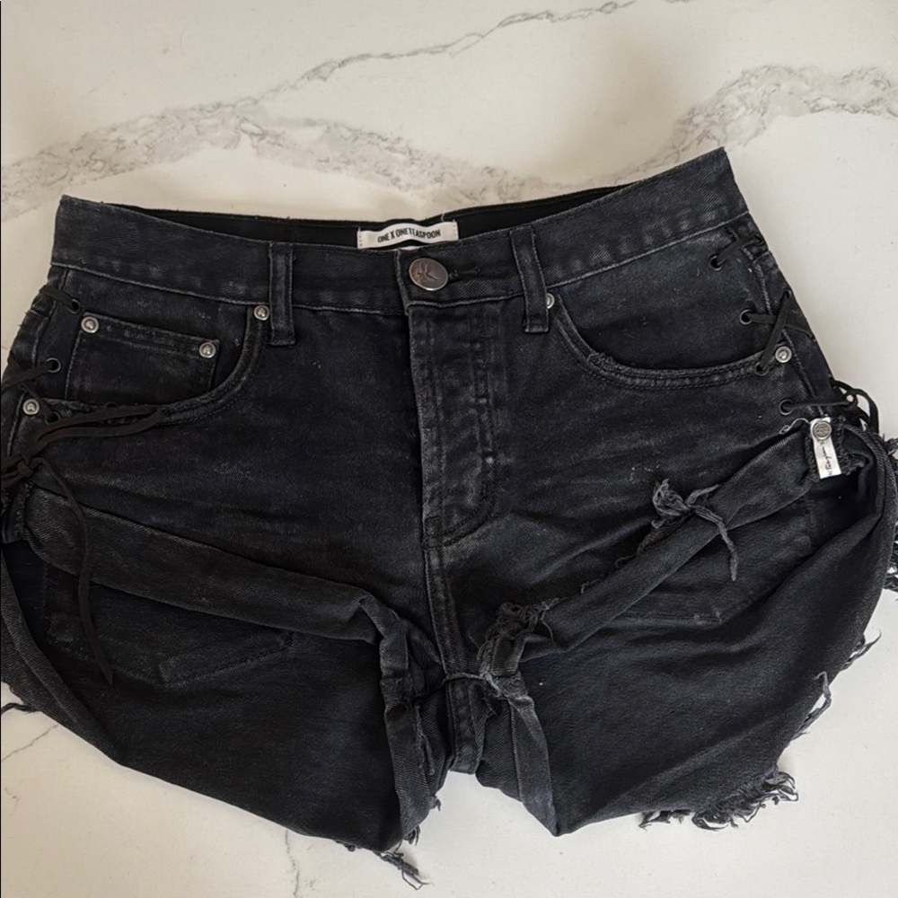 One Teaspoon Charcoal Distressed Jean Shorts